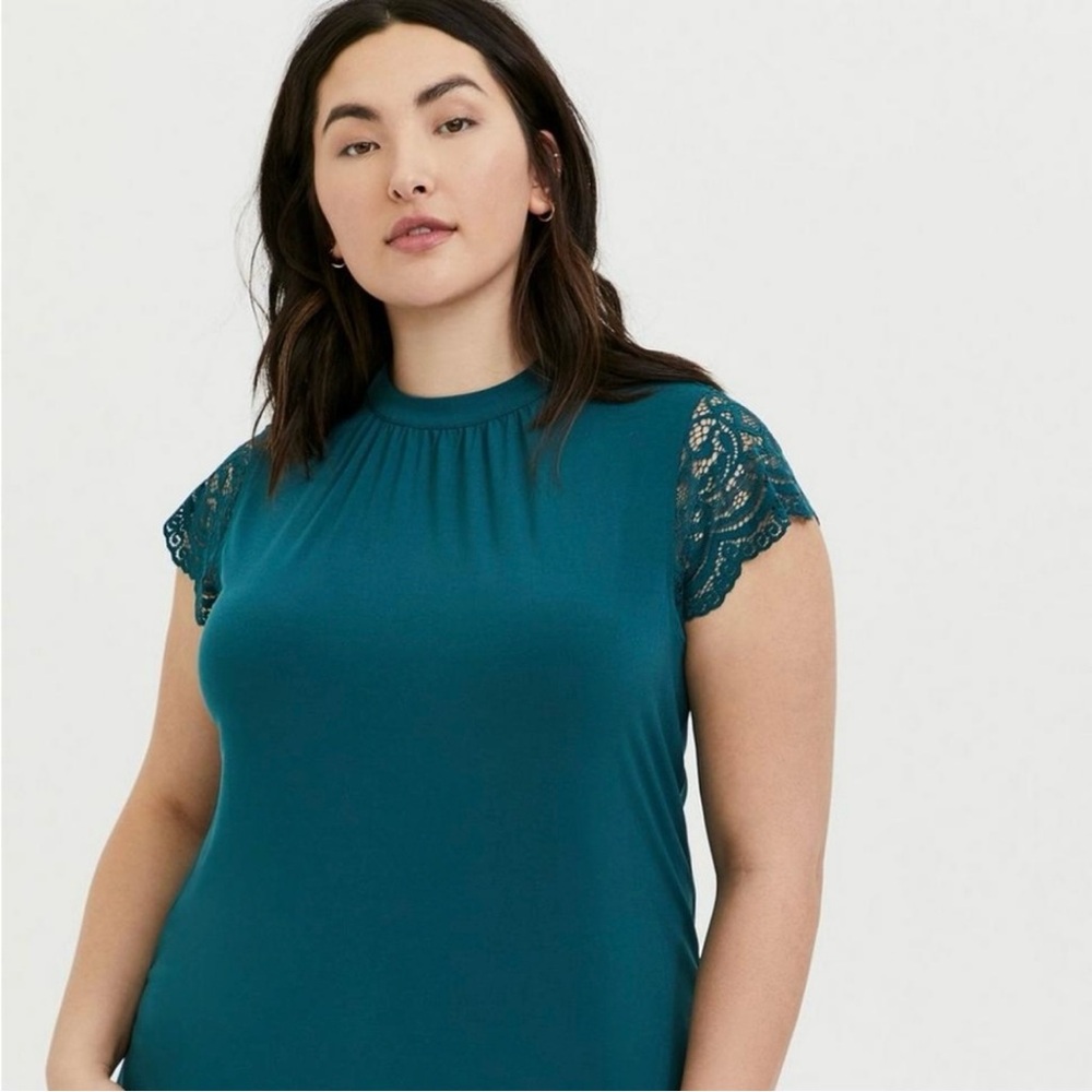 Torrid Teal Lace Sleeve Top